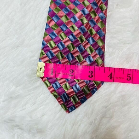 BROOKS BROTHERS Mens Tie 100% Silk Necktie Checkered Multicolor Preppy - Picture 6 of 6